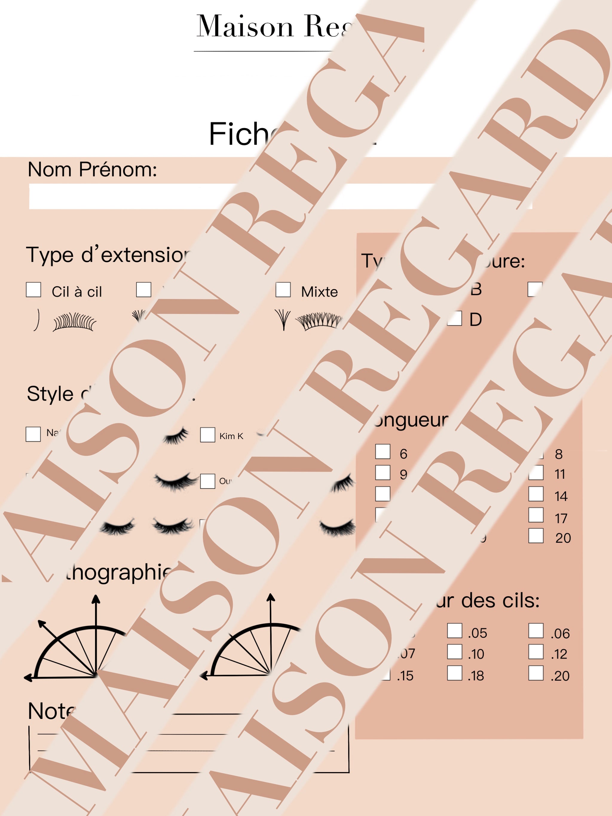 Fiche de suivi client - Extensions de cils - Lot : 25 / 50 / 100